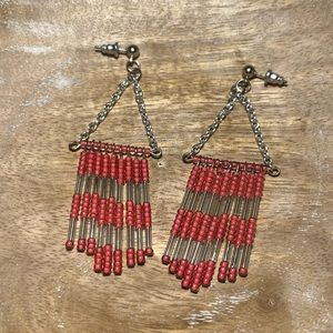 Pink & Silver Beaded Tassel Dangle Earrings